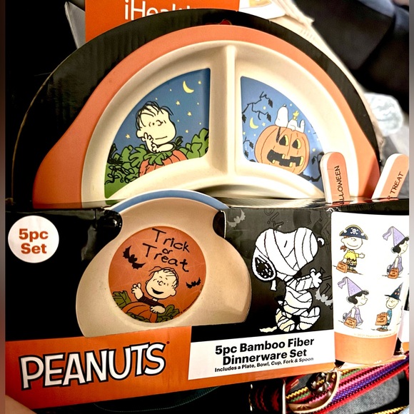 Peanuts Other - NWT Peanuts 5pc Bamboo Fiber Halloween Dinnerware Set plate bowl cup for…